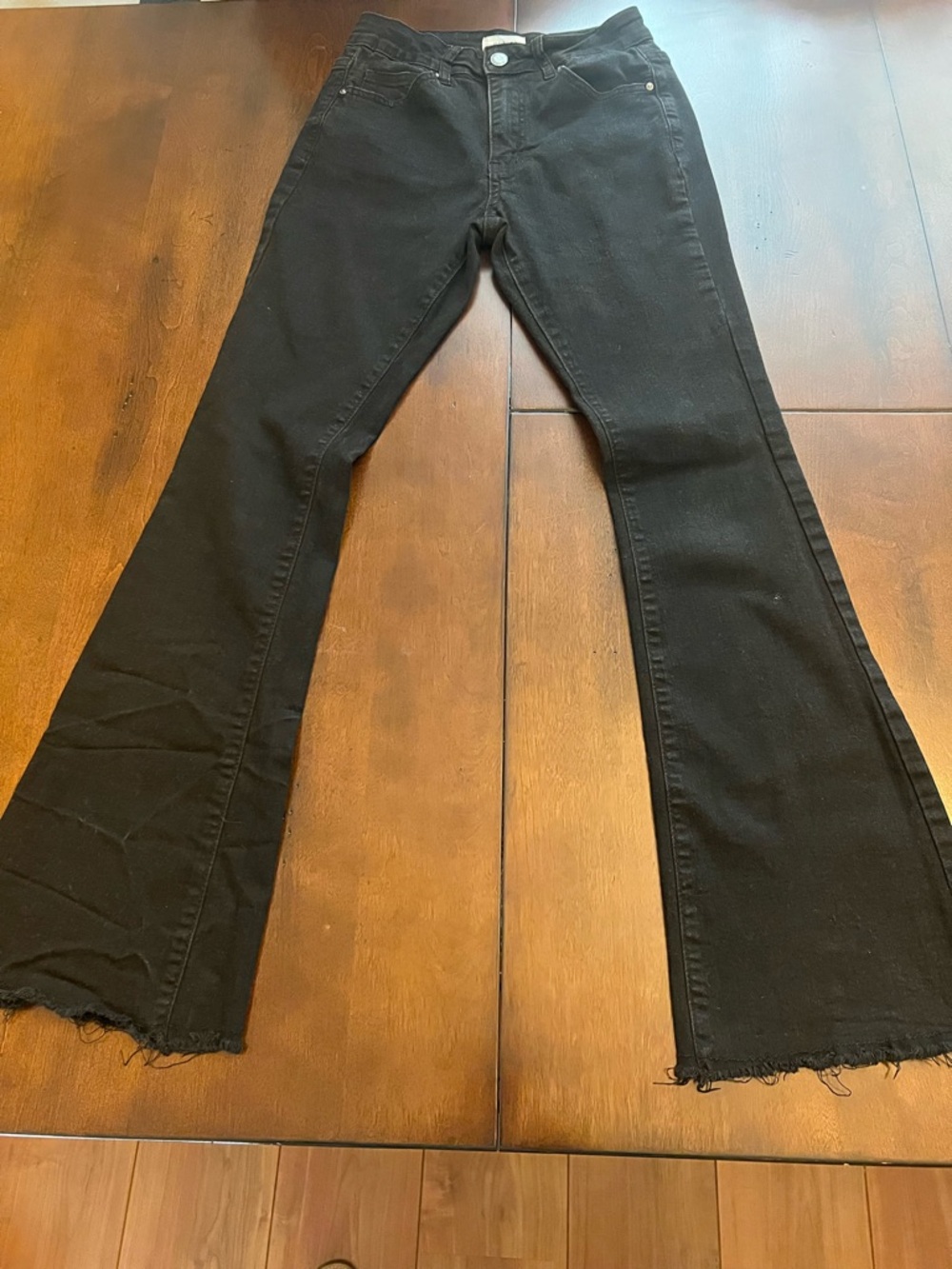 Bamboo Black Flared Jeans - Raw Hem